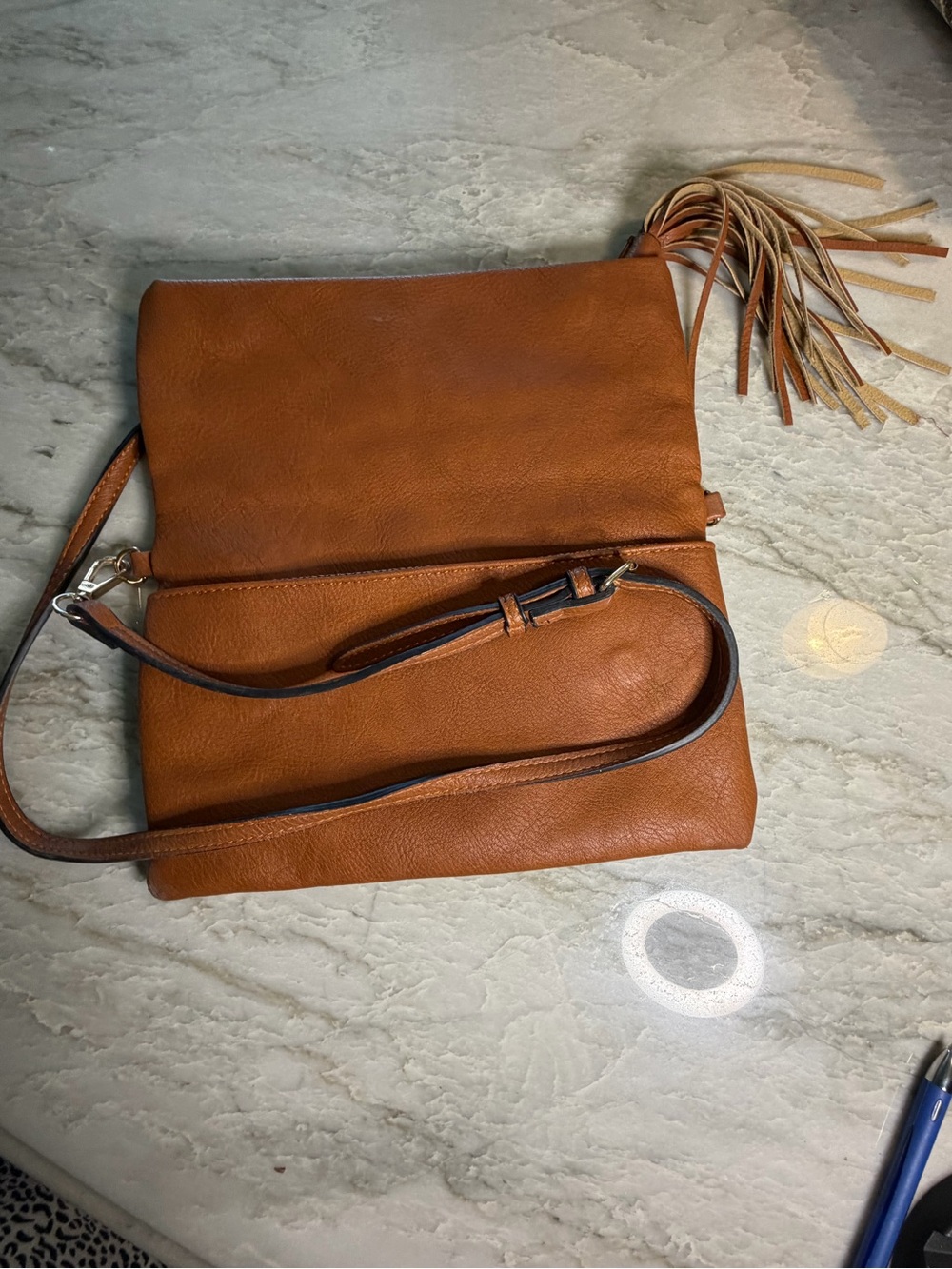 Leopard Print Fold-Over Crossbody Bag in Tan - Picture 3 of 7